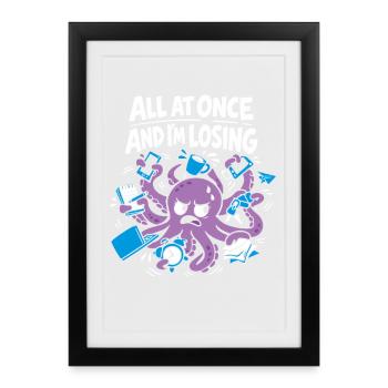 Funny Octopus Overstimulated - Framed poster (27 × 37 cm) - black - Front