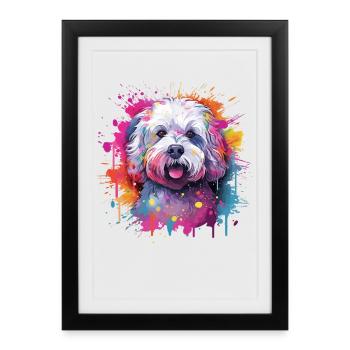 Colorful Bichon Fris Splash Art Dog - Framed poster (27 × 37 cm) - black - Front