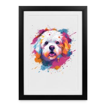 Bichon Fris Colorful Dog Splash Art - Framed poster (27 × 37 cm) - black - Front