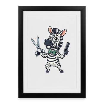 Dessin animé du coiffeur zèbre - Affiche encadrée (27 × 37 cm) - noir - Devant
