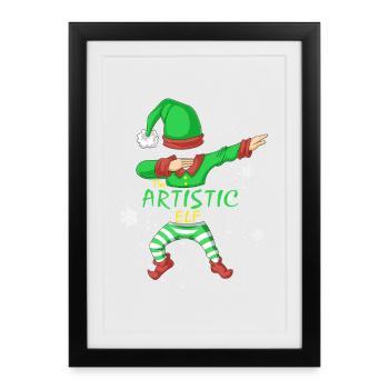 Chemise de Noël de la famille Elf Artiste - Affiche encadrée (27 × 37 cm) - noir - Devant
