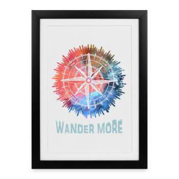 Wander More Compass Tie-Dye - Affiche encadrée (27 × 37 cm) - noir - Devant