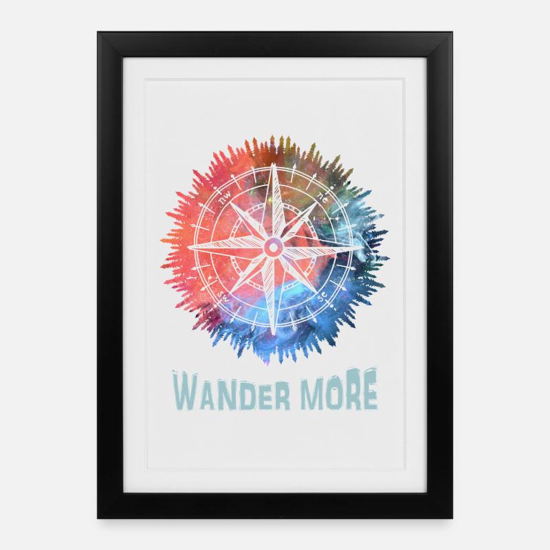 Wander More Compass Tie-Dye - Affiche encadrée (27 × 37 cm) - noir