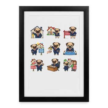 Sweet Pug Broker Real Estate Dog Lover - Framed poster (27 × 37 cm) - black - Front