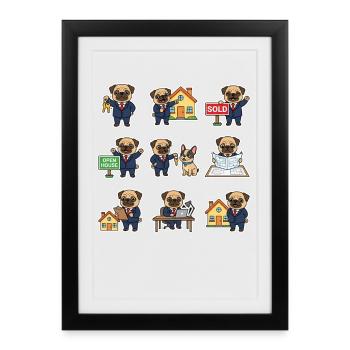 Sweet Pug Broker Real Estate Dog Lover - Framed poster (27 × 37 cm) - black - Front