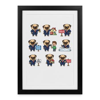 Sweet Pug Broker Real Estate Dog Lover - Framed poster (27 × 37 cm) - black - Front