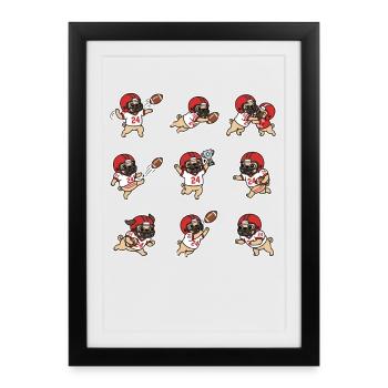 Suesser Mops Football Spieler Touchdown - Gerahmtes Poster (27 × 37 cm) - Schwarz - Vorne