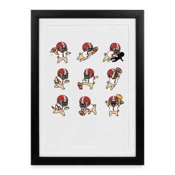 Suesser Mops Football Spieler Touchdown - Gerahmtes Poster (27 × 37 cm) - Schwarz - Vorne