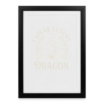 Fantasy Reading Dragon Book - Speak Fluent Dragon - Framed poster (27 × 37 cm) - black - Front