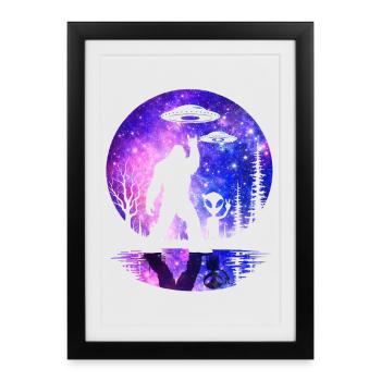 Bigfoot Alien Rock sur la Lune Shield Sasquatch Yeti - Affiche encadrée (27 × 37 cm) - noir - Devant