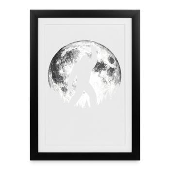 Bigfoot Rock sur le signe Sasquatch Yéti Lune - Affiche encadrée (27 × 37 cm) - noir - Devant