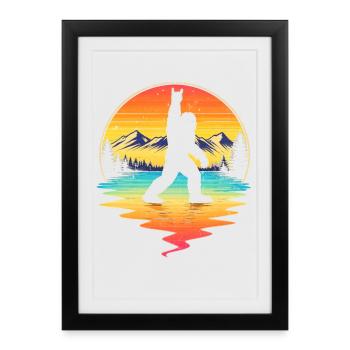 Bigfoot Rock On Shield Sasquatch Yeti Rétro - Affiche encadrée (27 × 37 cm) - noir - Devant