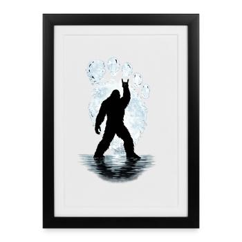 Bigfoot Rock sur Shield Sasquatch Yéti Rock & Roll - Affiche encadrée (27 × 37 cm) - noir - Devant