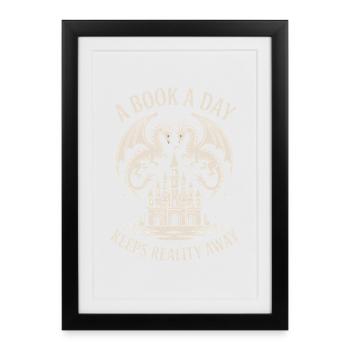 Lecteur de livres de Dragon Fantasy Lecture Drôle de Nerd - Affiche encadrée (27 × 37 cm) - noir - Devant