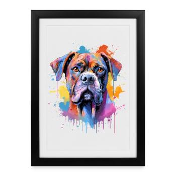 Chien boxer coloré à l’art éclaboussé - Affiche encadrée (27 × 37 cm) - noir - Devant