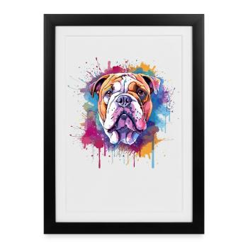 Colorful Bulldog Dog Splash Art - Framed poster (27 × 37 cm) - black - Front