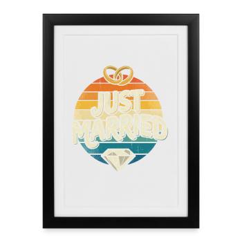 Just Married Retro Rainbow - Framed poster (27 × 37 cm) - black - Front