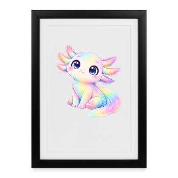 Mignonne Axolotl Pastel Cartoon - Affiche encadrée (27 × 37 cm) - noir - Devant
