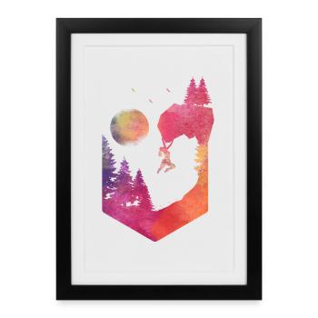 Escalade, Boulder, Aquarelle, Coucher de soleil - Affiche encadrée (27 × 37 cm) - noir - Devant