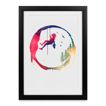 Aventure grimpeuse d’arbres avec une femme aquarelle - Affiche encadrée (27 × 37 cm) - noir - Devant