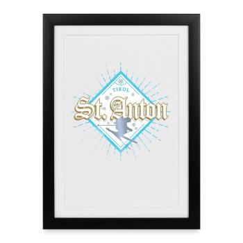 Souvenir rétro de skieur Après-Ski de Saint-Anton Tirol - Affiche encadrée (27 × 37 cm) - noir - Devant