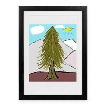 Forêt de conifères sur le soleil de la montagne - Affiche encadrée (27 × 37 cm) - noir - Devant