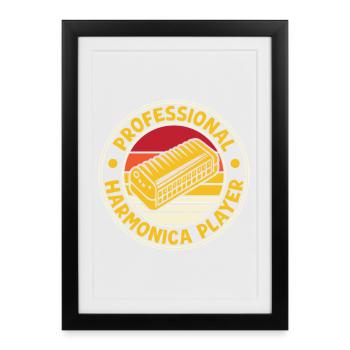 Funny Harmonica Player Professional Harmonica - Framed poster (27 × 37 cm) - black - Front
