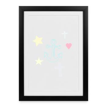 Ancre pastel avec étoiles et cœur - Affiche encadrée (27 × 37 cm) - noir - Devant