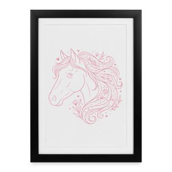 Cheval fleuri bohème fille rose - Affiche encadrée (27 × 37 cm) - noir - Devant