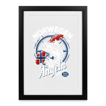 Excursion de pêche en Norvège 2026 - Cadeau de pêcheur - Affiche encadrée (27 × 37 cm) - noir - Devant