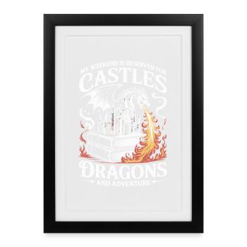 Roman, Fantasy, Lecteur, Dragon, Conte de fées, Rat de bibliothèque - Affiche encadrée (27 × 37 cm) - noir - Devant