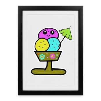 Bunter Eisbecher Eiscreme Eiskreme Eis - Framed poster (27 × 37 cm) - black - Front