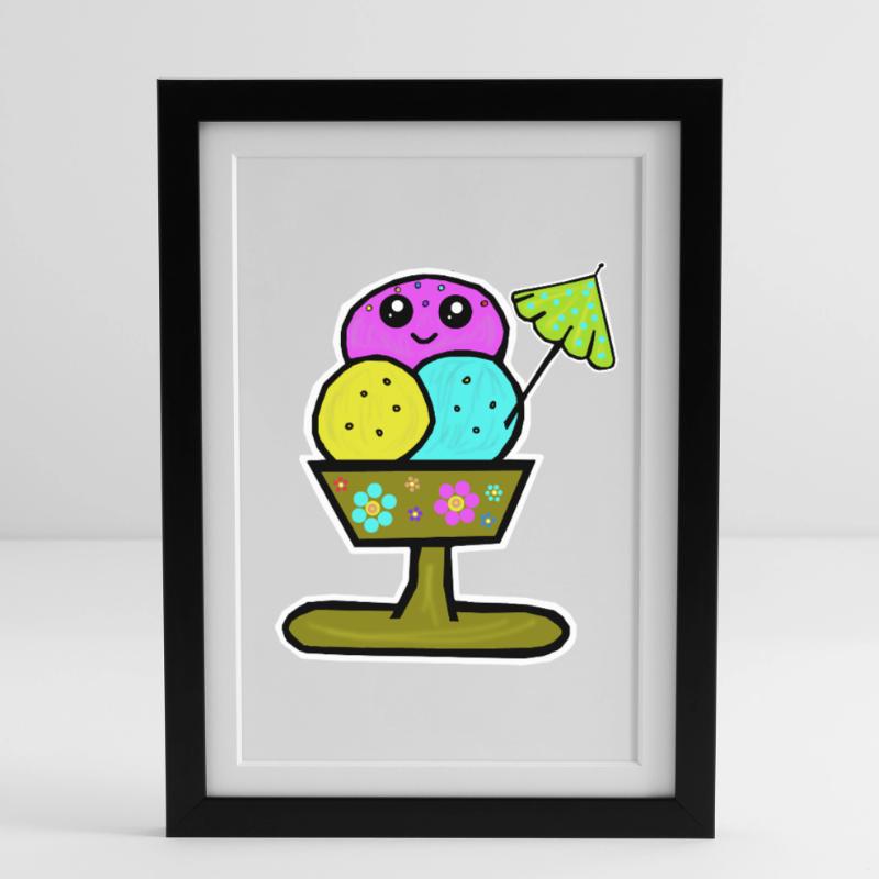 Bunter Eisbecher Eiscreme Eiskreme Eis Gerahmtes Poster (27 × 37 cm)