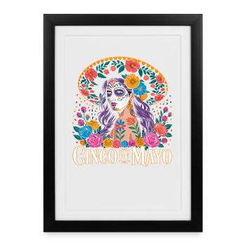 Cinco Mayo Sugar Skull Fiesta - Affiche encadrée (27 × 37 cm) - noir - Devant