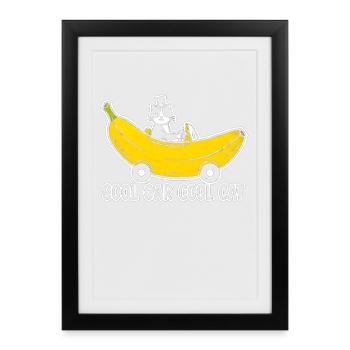 Banana Car Cat Rétro - Affiche encadrée (27 × 37 cm) - noir - Devant