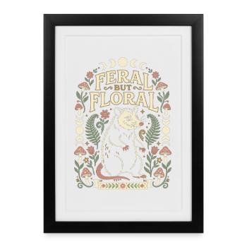 Design d’opossum sauvage mais floral - Affiche encadrée (27 × 37 cm) - noir - Devant