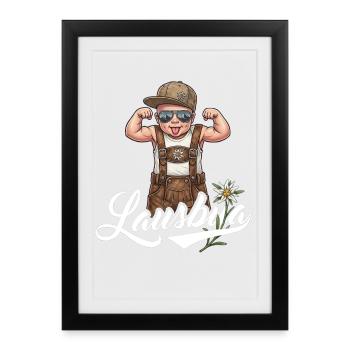 Lausbua T-Shirt Herren Trachtenshirt Kinder Tracht - Gerahmtes Poster (27 × 37 cm) - Schwarz - Vorne