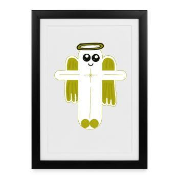Croix Crucifix Ange Protecteur - Affiche encadrée (27 × 37 cm) - noir - Devant