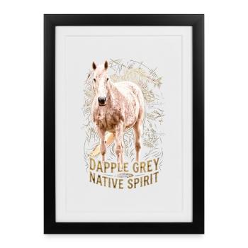 Illustration du cheval spirituel indigène gris Dapple - Affiche encadrée (27 × 37 cm) - noir - Devant