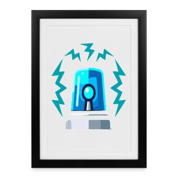 Illustration de l’alarme de la sirène à lumière bleue - Affiche encadrée (27 × 37 cm) - noir - Devant