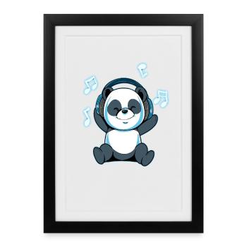 Music Panda avec un casque : motif musical mignon - Affiche encadrée (27 × 37 cm) - noir - Devant