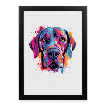 Art coloré de chien dogue allemand - Affiche encadrée (27 × 37 cm) - noir - Devant