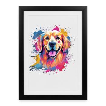 Splash Art Golden Retriever - Affiche encadrée (27 × 37 cm) - noir - Devant
