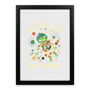 One Small Hop For Frogkind Space Frog Astronaut - Gerahmtes Poster (27 × 37 cm) - Schwarz - Vorne
