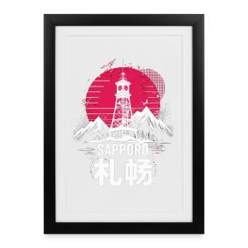 Cadeau de la chemise Sapporo Japan Skyline Travel Japan - Affiche encadrée (27 × 37 cm) - noir - Devant