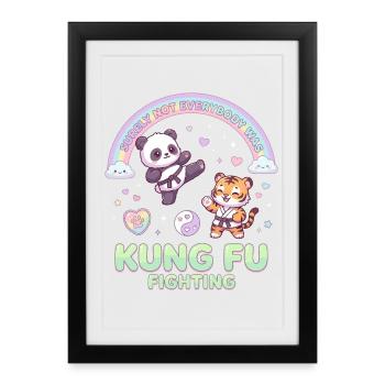 Kawaii Panda Tiger Kung Fu Fighting Pastel - Affiche encadrée (27 × 37 cm) - noir - Devant