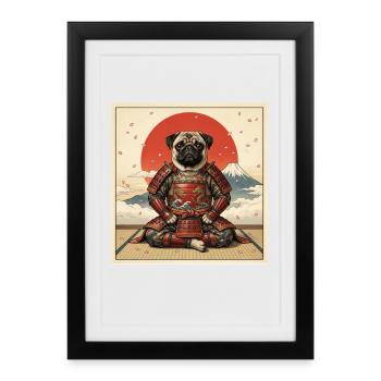 Samurai Pug Dog Warrior Japanese Art Design - Framed poster (27 × 37 cm) - black - Front