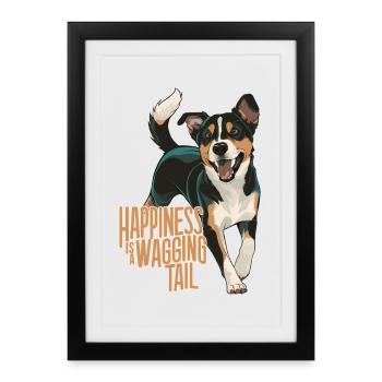Happiness Is A Wagging Tail Dog Design - Framed poster (27 × 37 cm) - black - Front