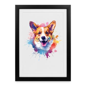 Splash art coloré Pembroke Welsh Corgi Dog - Affiche encadrée (27 × 37 cm) - noir - Devant