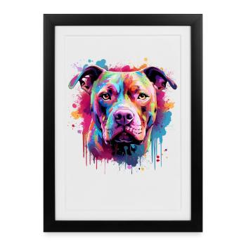 Art éclaboussuré de Pitbull Dog Coloré - Affiche encadrée (27 × 37 cm) - noir - Devant
